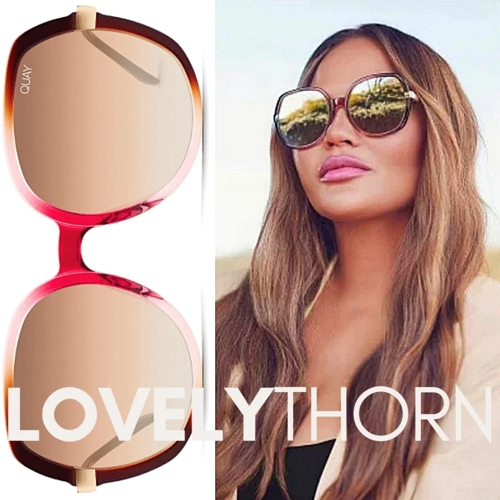 QUAY // ltd ed chrissy teigen retro-glam brown pink frames brown flash lens
